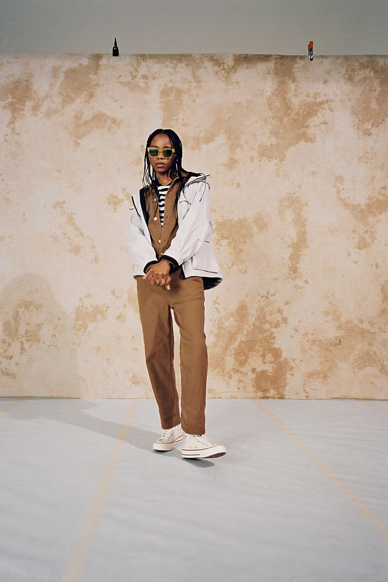 Beige Jacket with Vest, Striped Tee, and Matching Pants — Carhartt Outfits