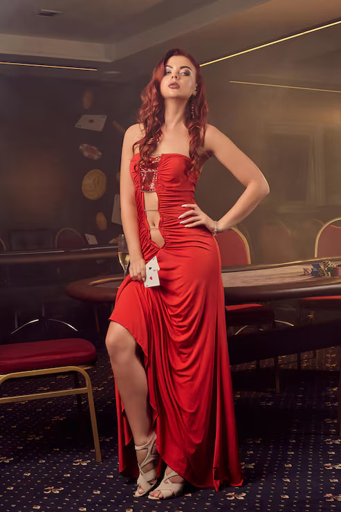 Red Strapless Maxi Dress with Cutout Details for Evening — Casino Outfits