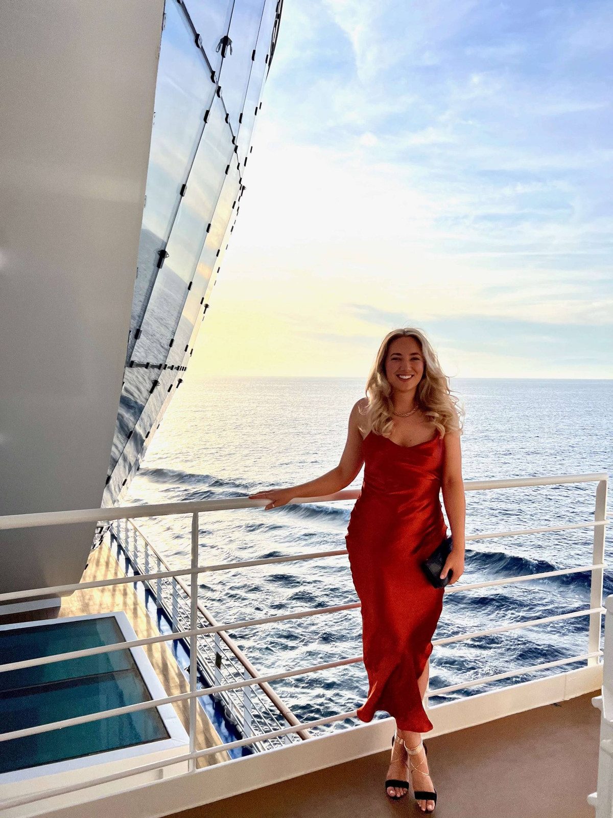 Vibrant Red Satin Slip Dress with Strappy Heels Vibrant Red Satin Slip Dress with Strappy Heels — Cruise Formal Night Outfits