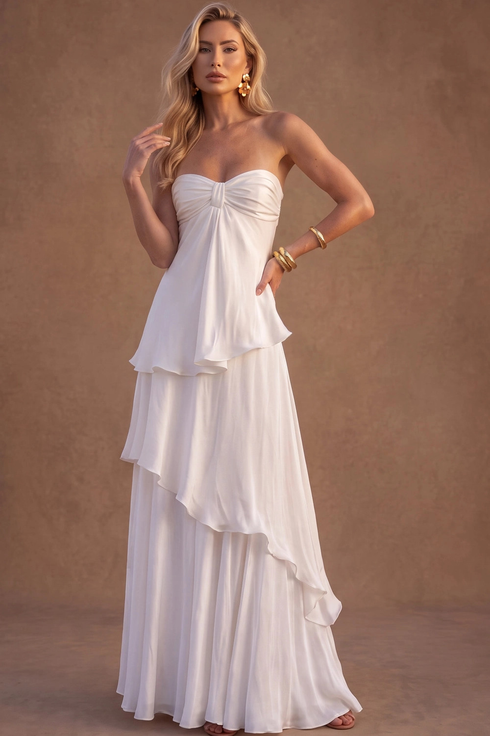 Ivory Strapless Gown with Tiered Skirt Ivory Strapless Gown with Tiered Skirt — Cruise Formal Night Outfits