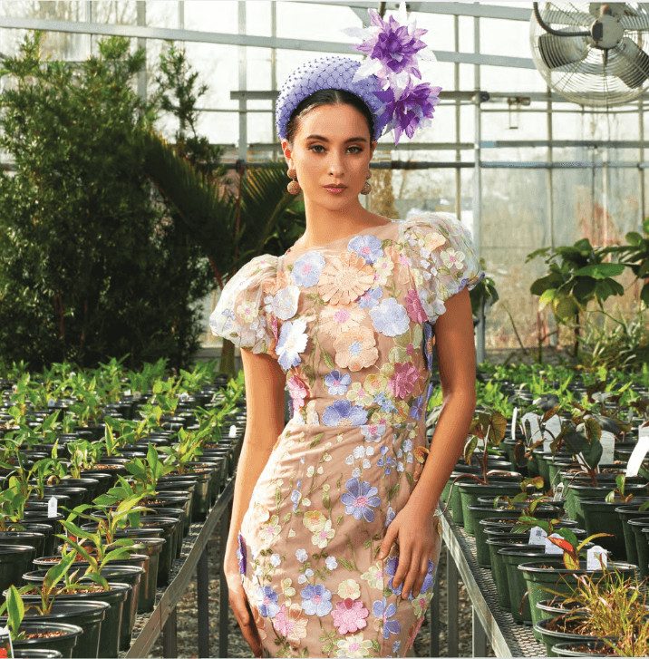 Nude Off-the-Shoulder Dress with Pastel Floral Appliqués — Kentucky Derby Outfits