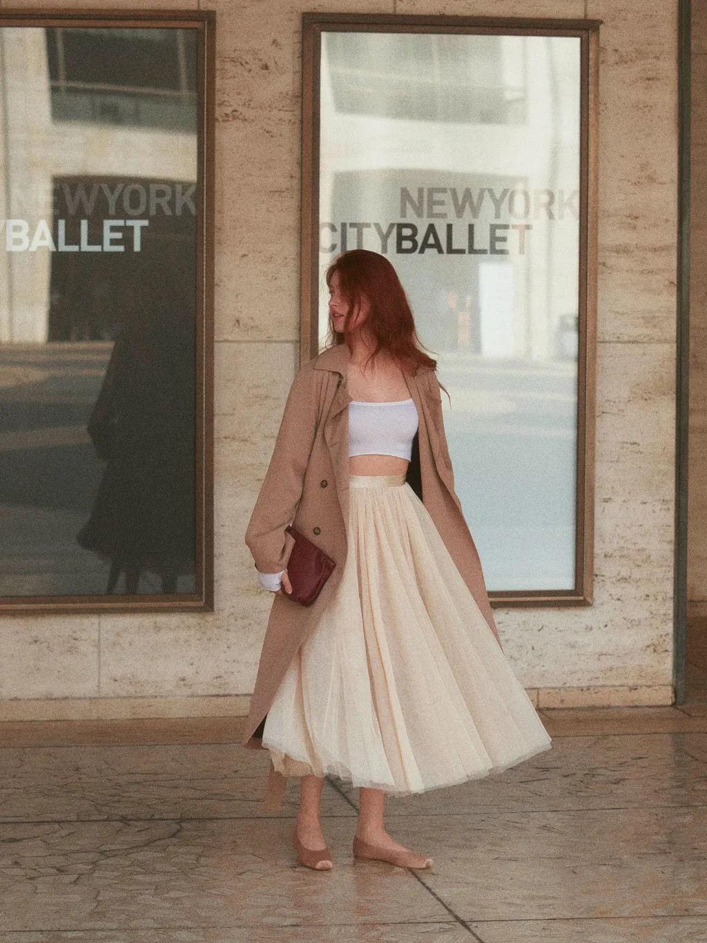 Beige Tulle Skirt with Neutral Trench Coat Beige Tulle Skirt with Neutral Trench Coat — Ballet Outfits