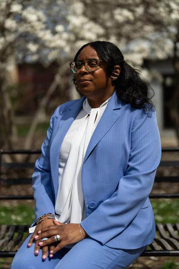 Periwinkle Pinstripe Blazer with Tie-Neck Blouse Periwinkle Pinstripe Blazer with Tie-Neck Blouse — Real Estate Agent Outfits