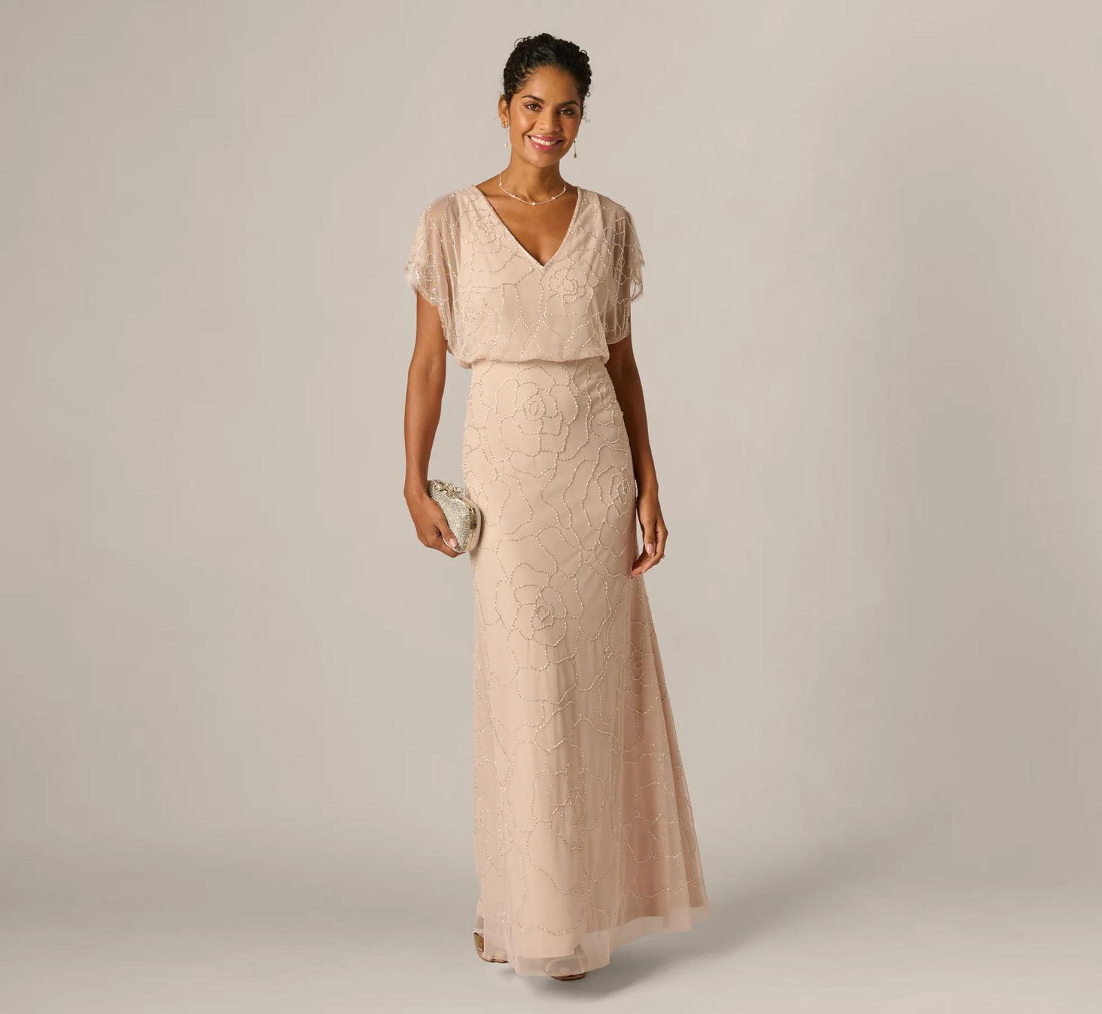 Beaded Overlay Gown with Floral Embellishments for a Formal Wedding Beaded Overlay Gown with Floral Embellishments for a Formal Wedding — Mother of the Groom Outfits
