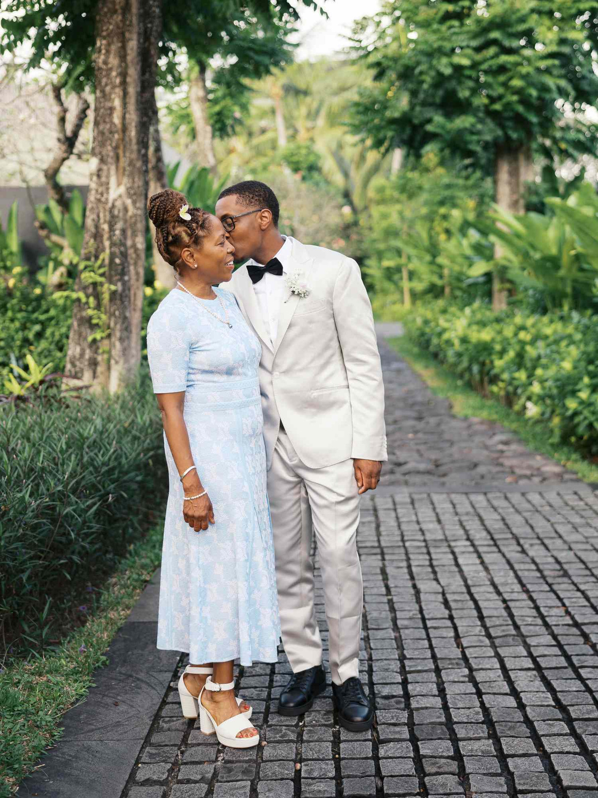 Light Blue Floral Jacquard Midi Dress with Platform Sandals Light Blue Floral Jacquard Midi Dress with Platform Sandals — Mother of the Groom Outfits