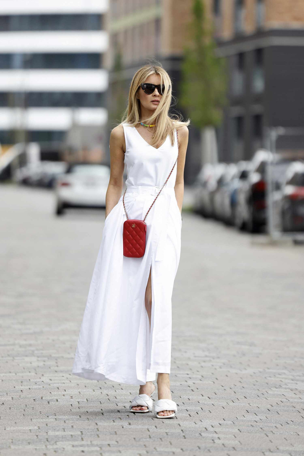 Maxi Dress with Thigh Slit and Red Crossbody Bag Maxi Dress with Thigh Slit and Red Crossbody Bag — Greece Outfits