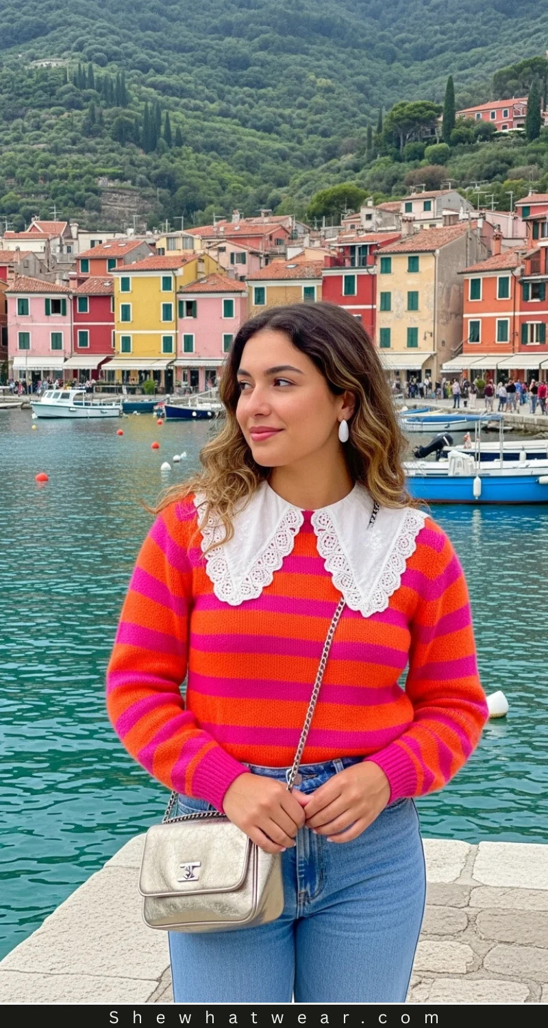 Striped Sweater with Lace Collar for Playful Daytime — Portugal Outfits