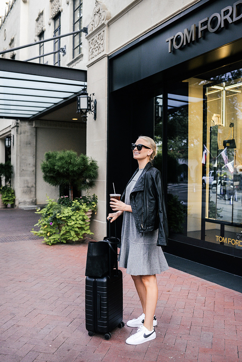 Grey A-line Dress and Leather Jacket for Travel Grey A-line Dress and Leather Jacket for Travel — Switzerland Outfits