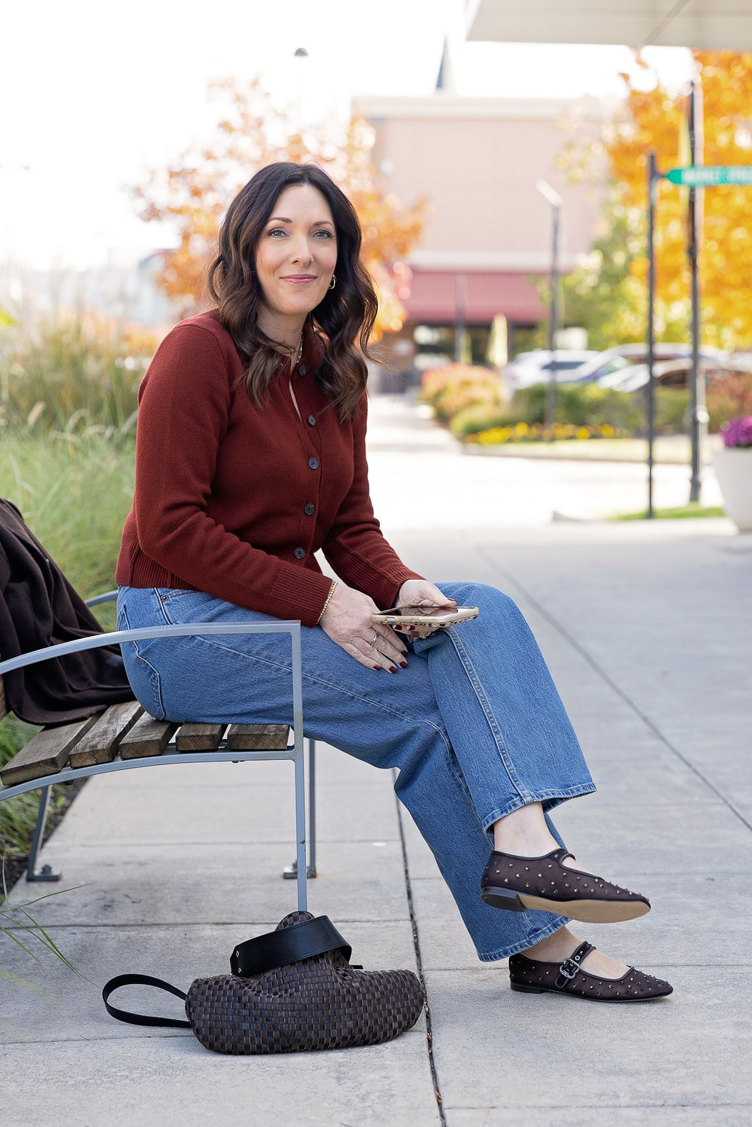 Rust-Coloured Knit Cardigan with Wide-Leg Denim — Turkey Outfits