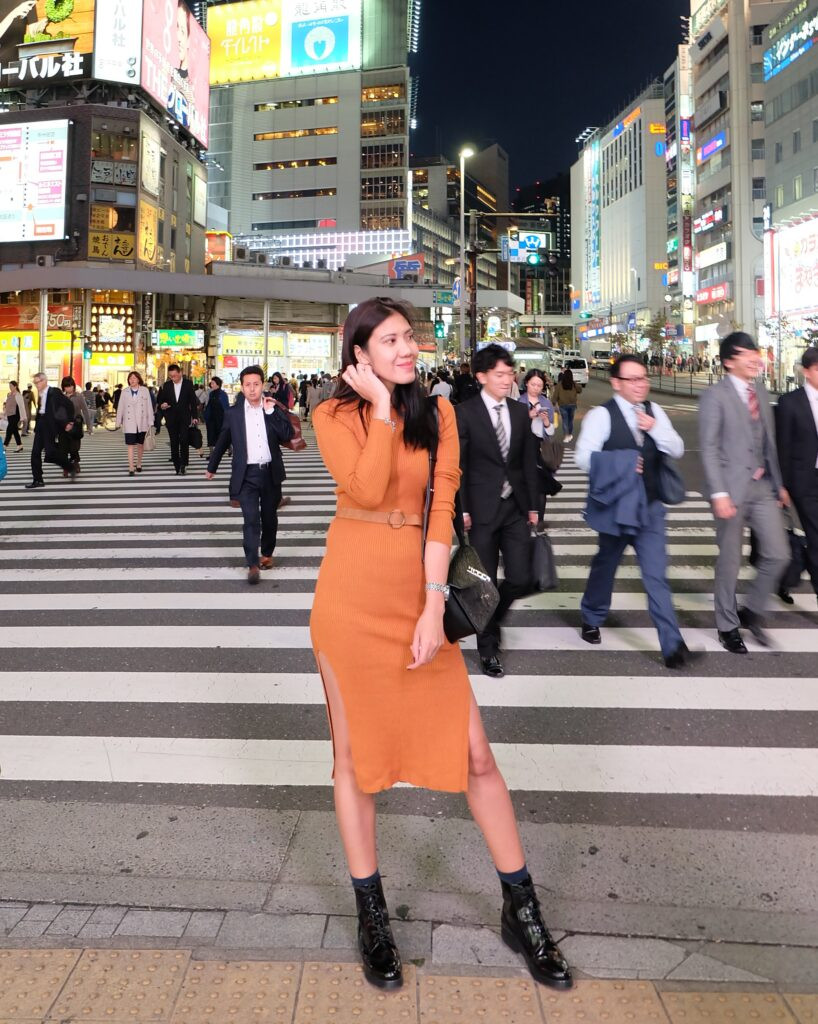 Ribbed Knit Midi Dress with High Slit and Lace-Up Boots — Tokyo Outfits