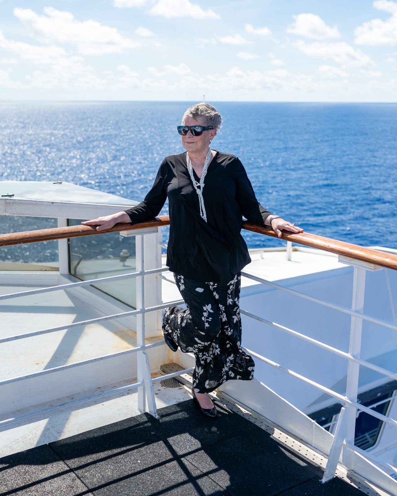 Floral Wide-Leg Pants with a Sleek Top — Caribbean Cruise Outfits