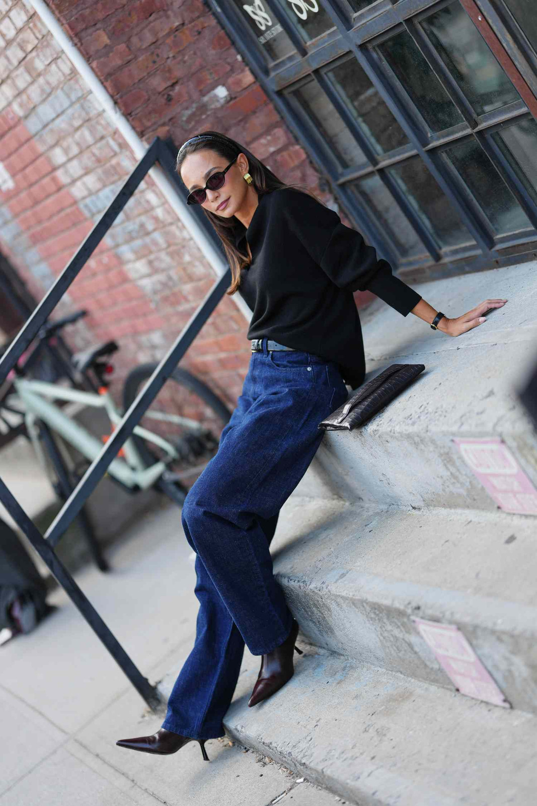 Sophisticated Casual: Dark Wash Wide-Leg Jeans with Black Sweater — Dark Wash Jeans Outfits