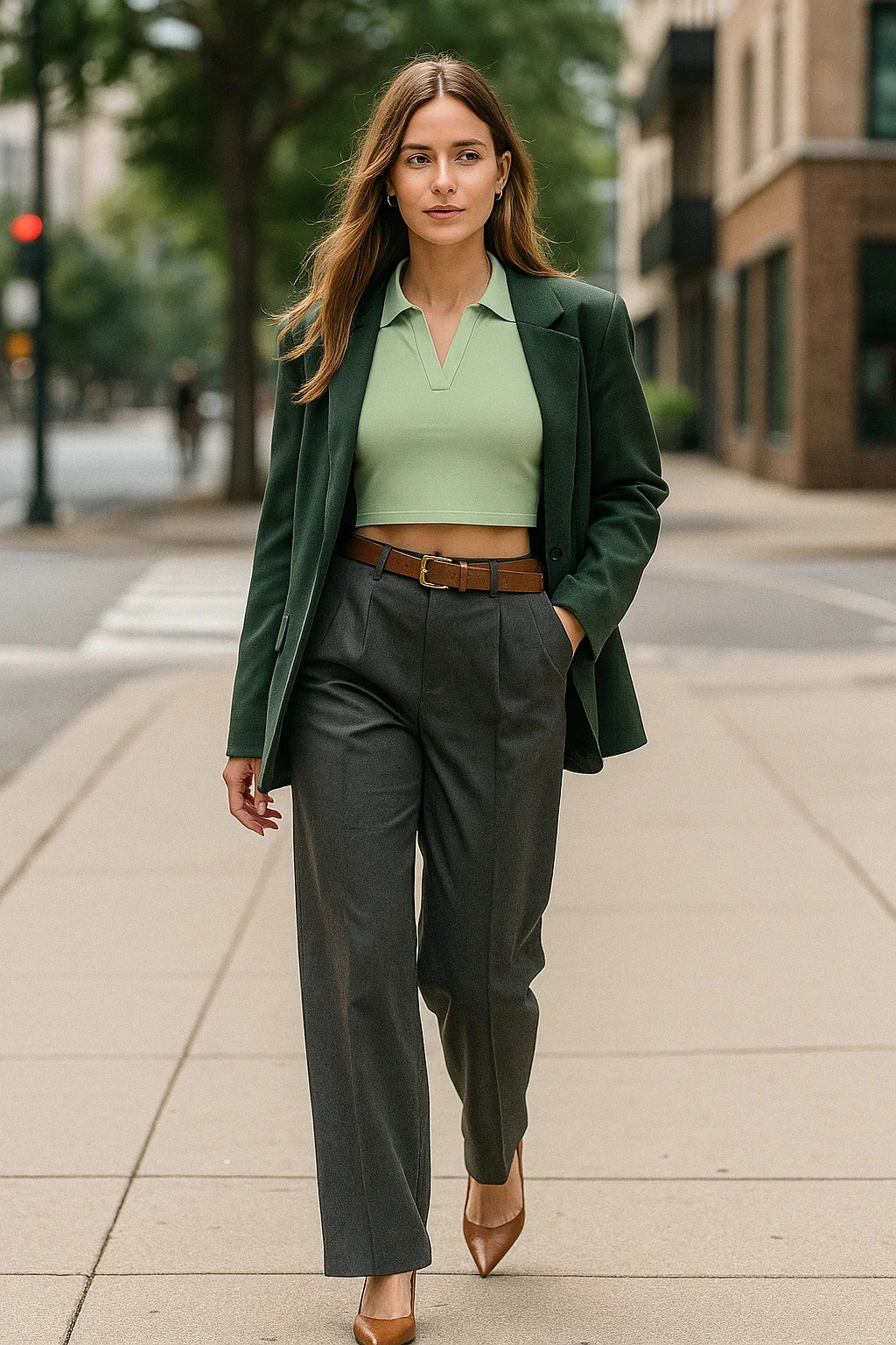 Sophisticated Layering: Cropped Polo Under Blazer Sophisticated Layering: Cropped Polo Under Blazer — Polo Shirt Outfits Women