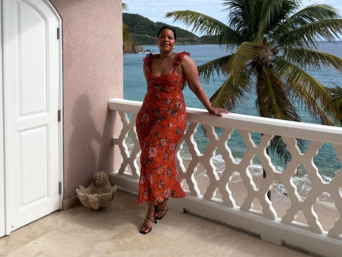 Vacation Resort Wear: Orange Floral Midi Dress with Strappy Sandals Floral Dress Outfits