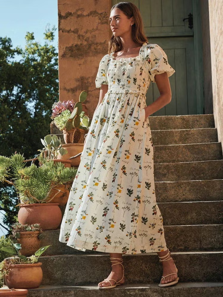 Floral Print Puff Sleeve Midi Dress for Summer Daytime Floral Print Puff Sleeve Midi Dress for Summer Daytime — Puff Sleeve Dresses
