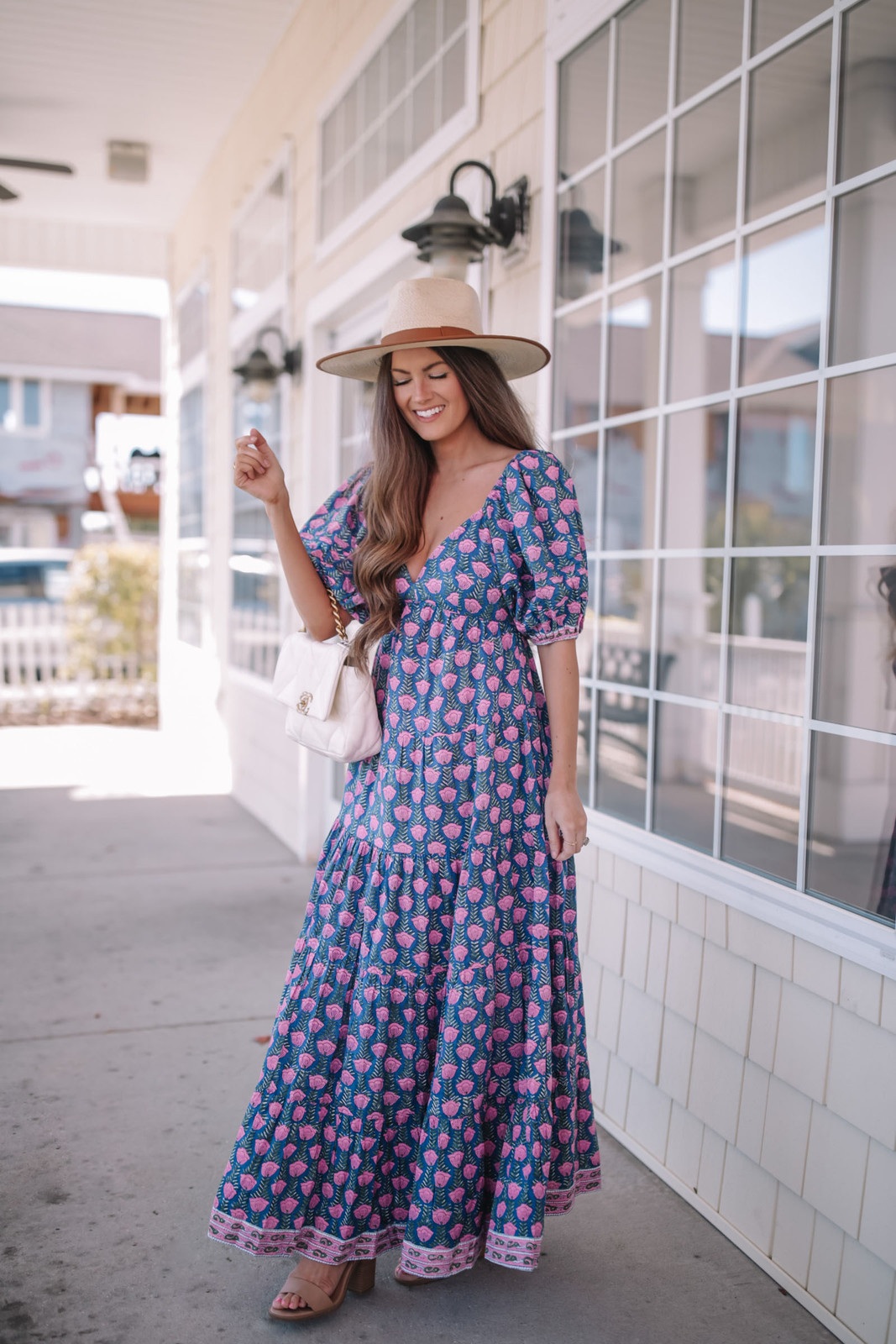 Blue and Pink Floral Puff Sleeve Maxi Dress for Vacations Blue and Pink Floral Puff Sleeve Maxi Dress for Vacations — Puff Sleeve Dresses