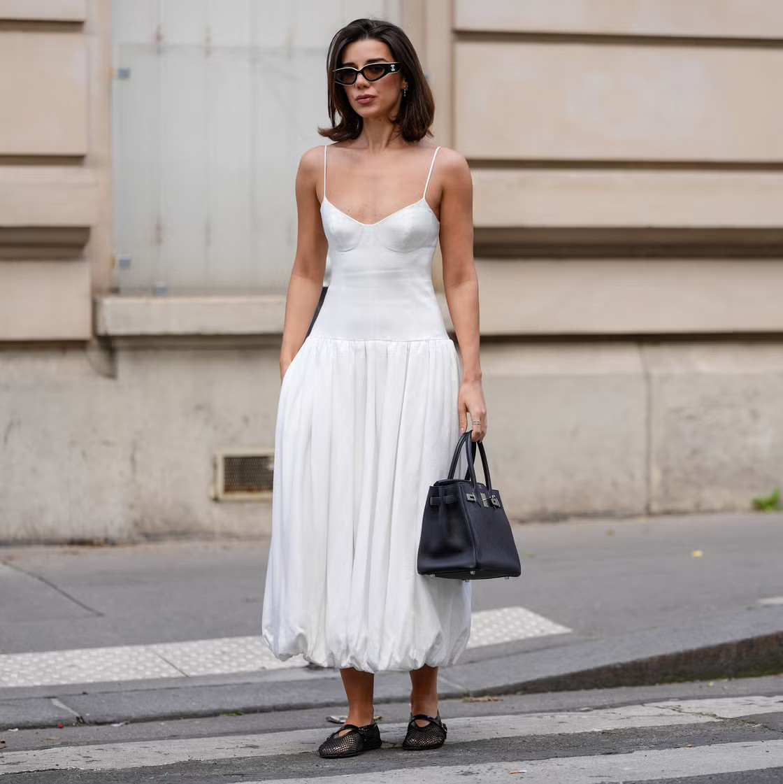 White Linen-Like Spaghetti Strap Bubble Hem Dress White Linen-Like Spaghetti Strap Bubble Hem Dress — Drop Waist Dresses