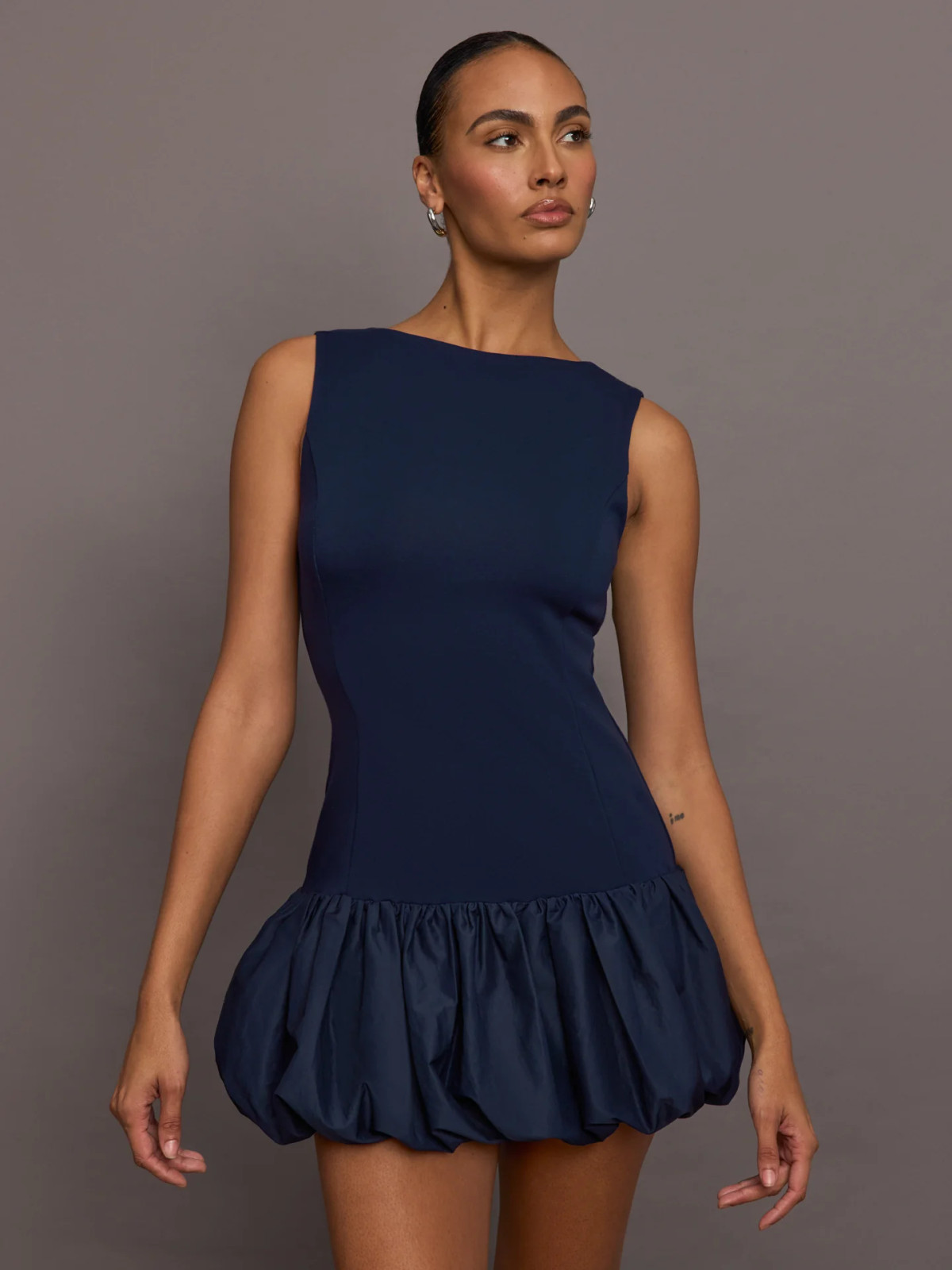 Navy Blue Sleeveless Mini Dress with Bubble Hem Navy Blue Sleeveless Mini Dress with Bubble Hem — Drop Waist Dresses