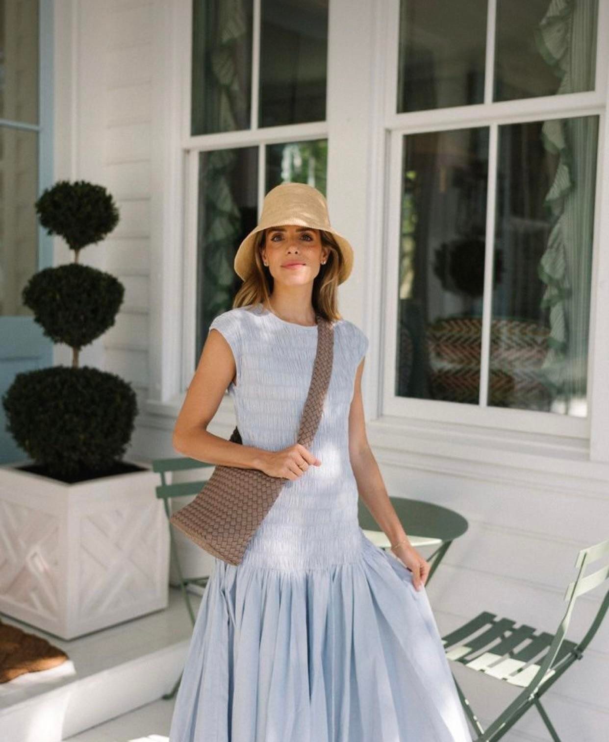 Light Blue Cotton Drop Waist Dress with Espadrille Wedges Light Blue Cotton Drop Waist Dress with Espadrille Wedges — Drop Waist Dresses
