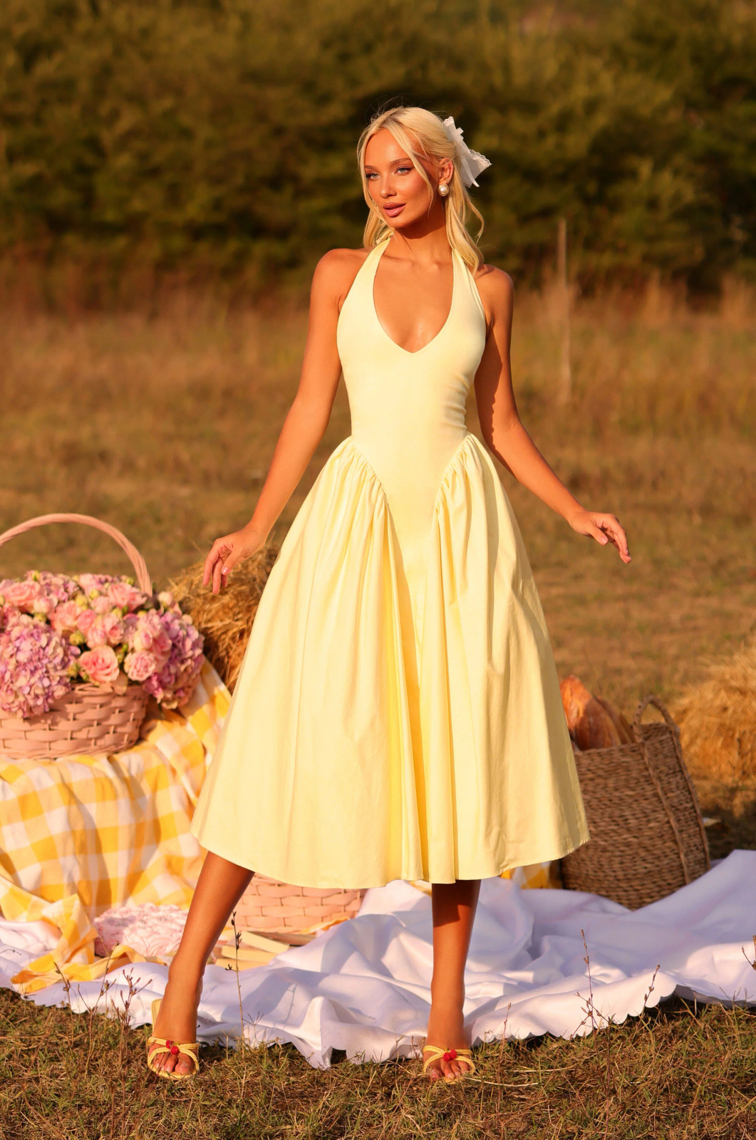 Pale Yellow Halter Dress with Voluminous Skirt Pale Yellow Halter Dress with Voluminous Skirt — Birthday Dresses