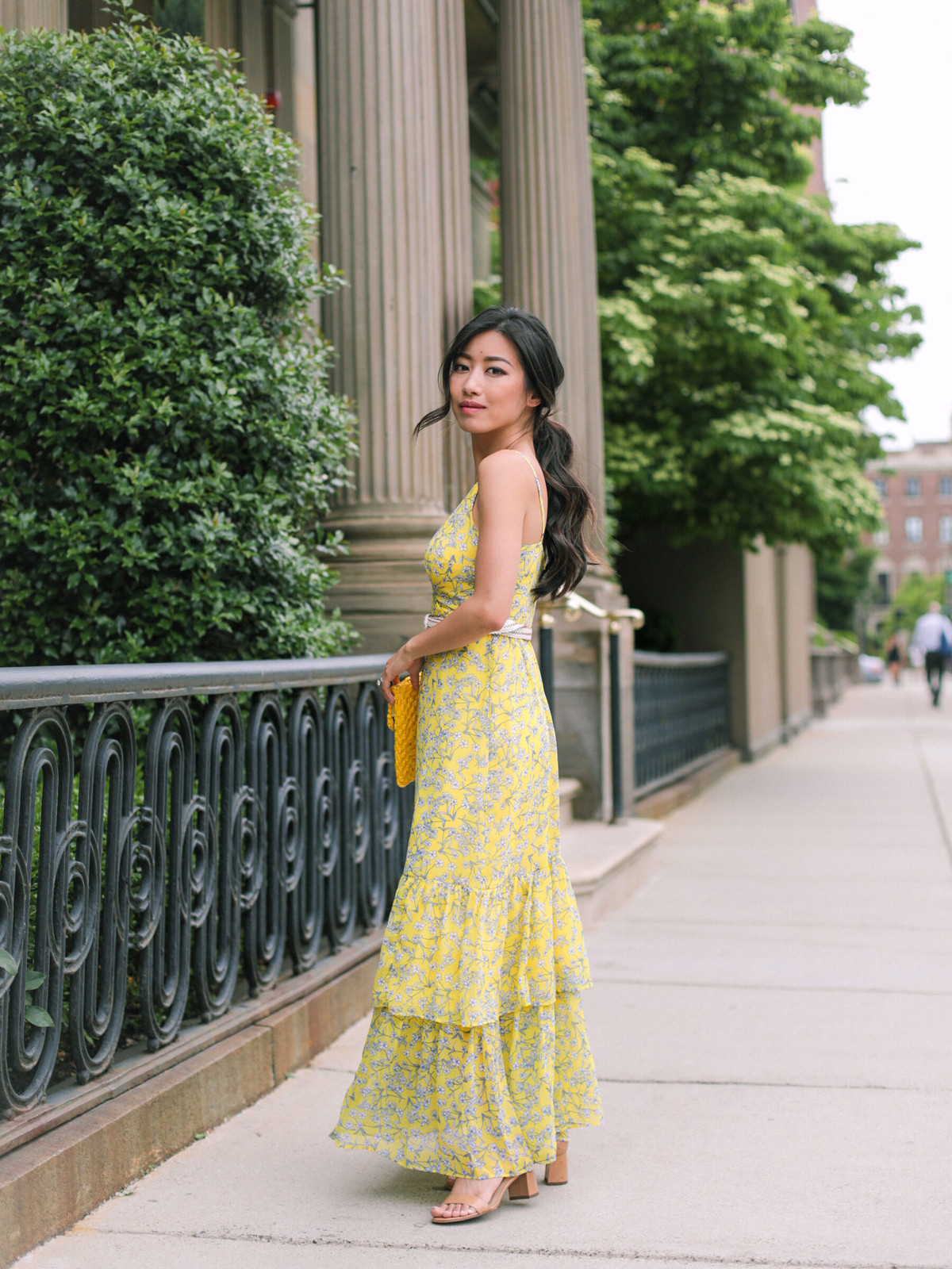 Yellow Grey-Patterned Sleeveless Maxi Dress — Petite Dresses