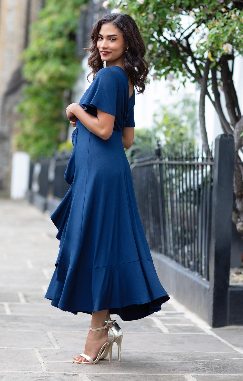 Alie Street Waterfall Dress Petite (Navy)