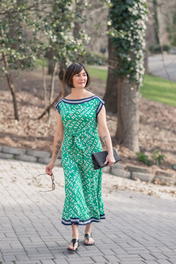 Vibrant Green Midi Dress with Text Print — Petite Dresses