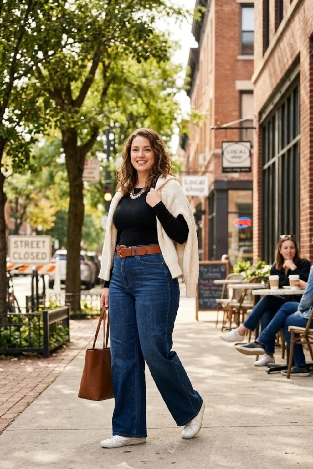 Denim Jeans and Knit Cardigan Ensemble — Dresses for Pear Shape