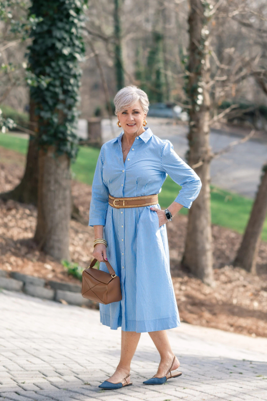 Striped Shirt Dress with Three-Quarter Sleeves — Dresses for Big Arms