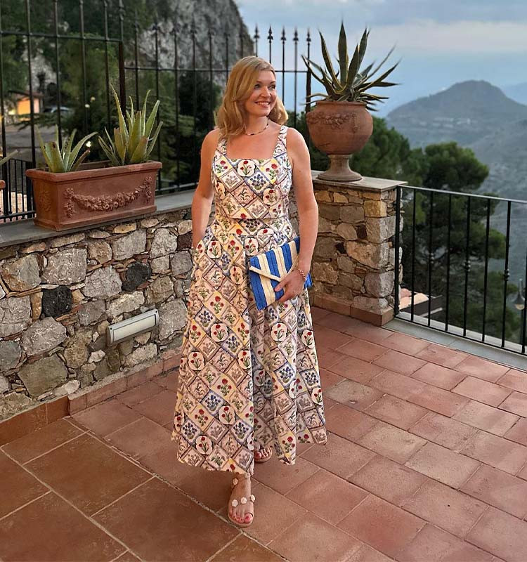 A-Line Midi Dress with Tile Print for Summer Day Events A-Line Midi Dress with Tile Print for Summer Day Events — Dresses to Hide Belly