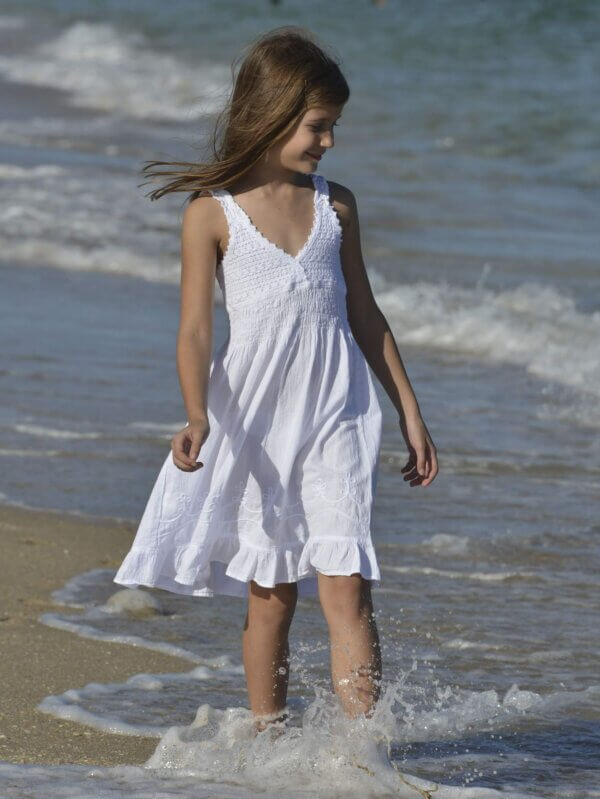 White Cotton Smocked Dress with Ruffled Hem — Tween Dresses