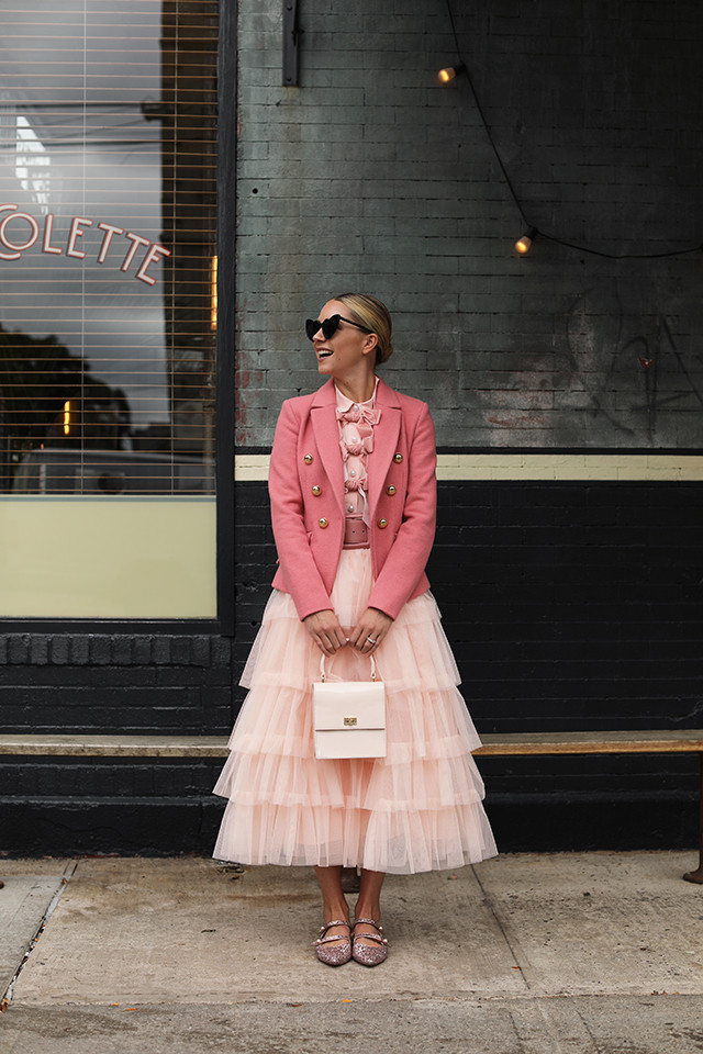 Pink Tiered Tulle Skirt with Blazer Pink Tiered Tulle Skirt with Blazer — Tulle Skirts