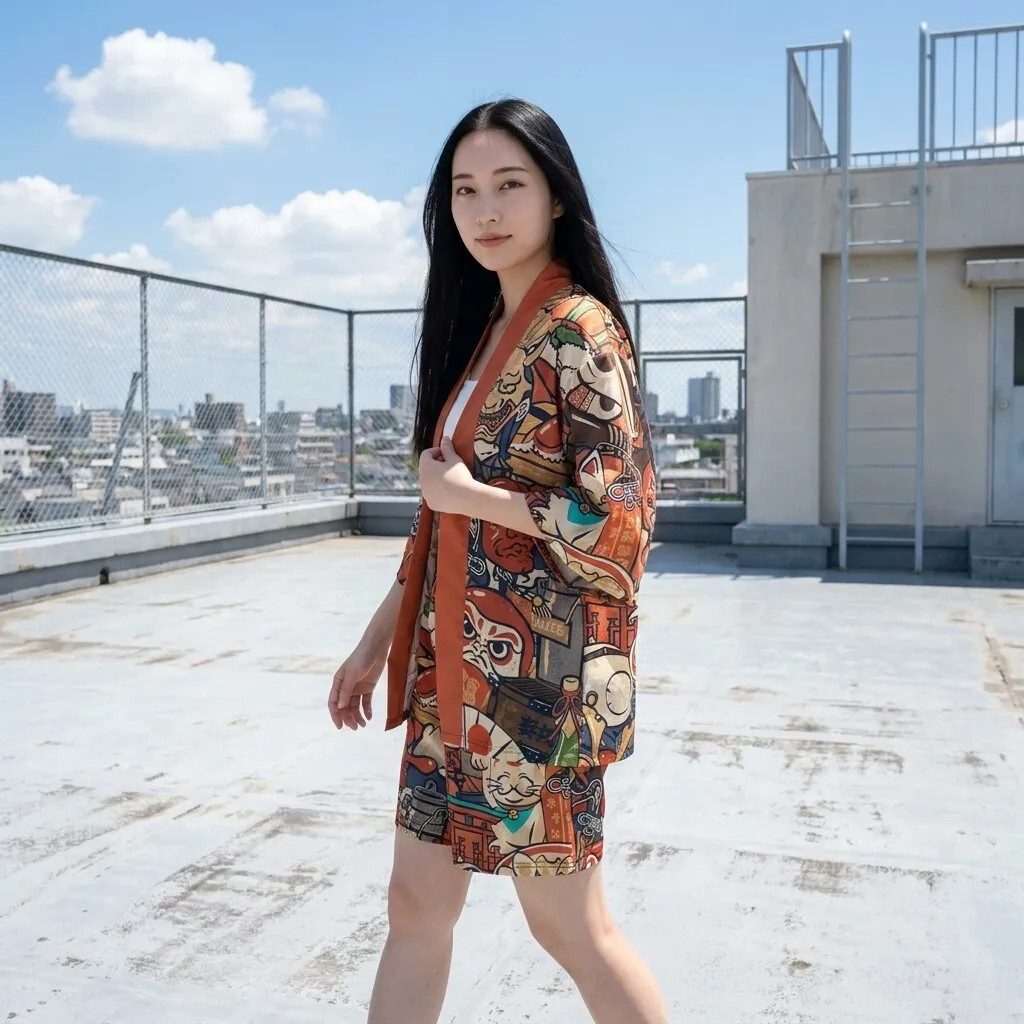 Short Graphic Print Kimono Jacket — Kimonos