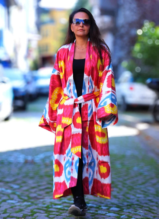 Vibrant Ikat Kimono with Black Basics — Kimonos