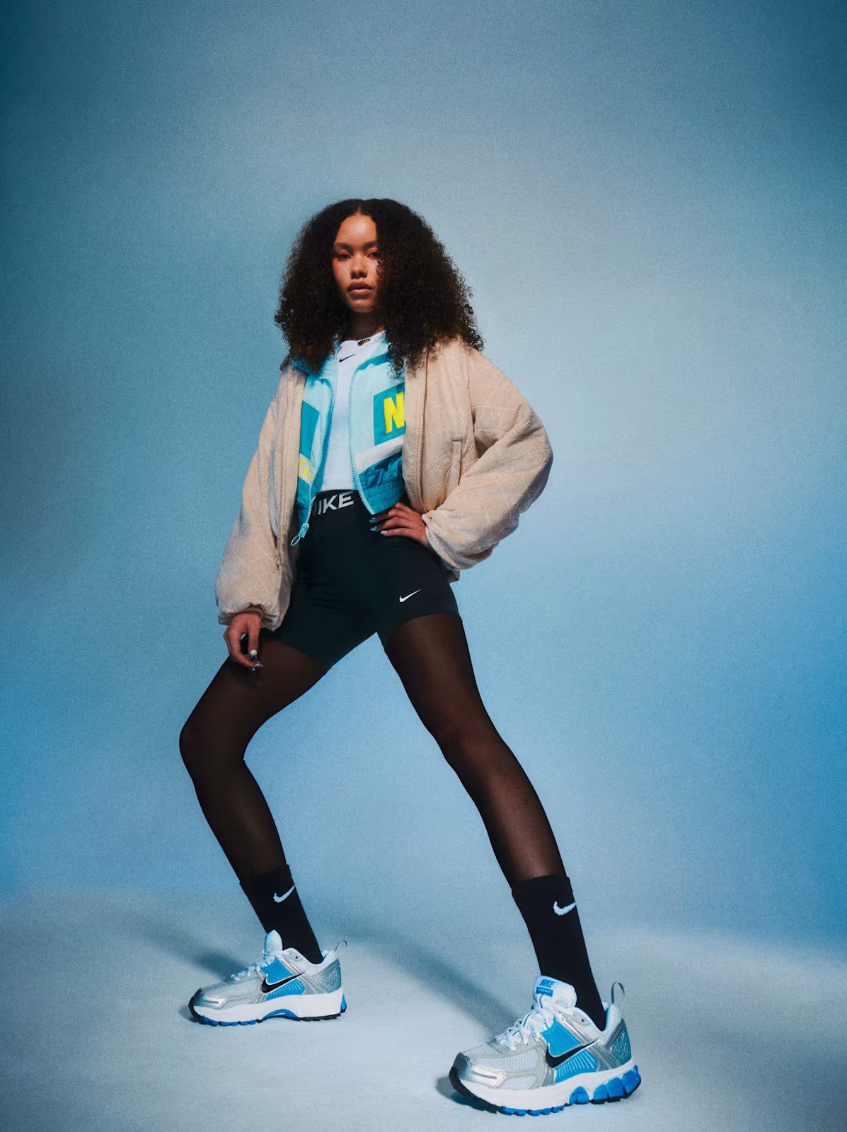 Athletic Leisure: Bomber Jacket, Shorts, and Silver Vomero — Nike Vomero Outfits