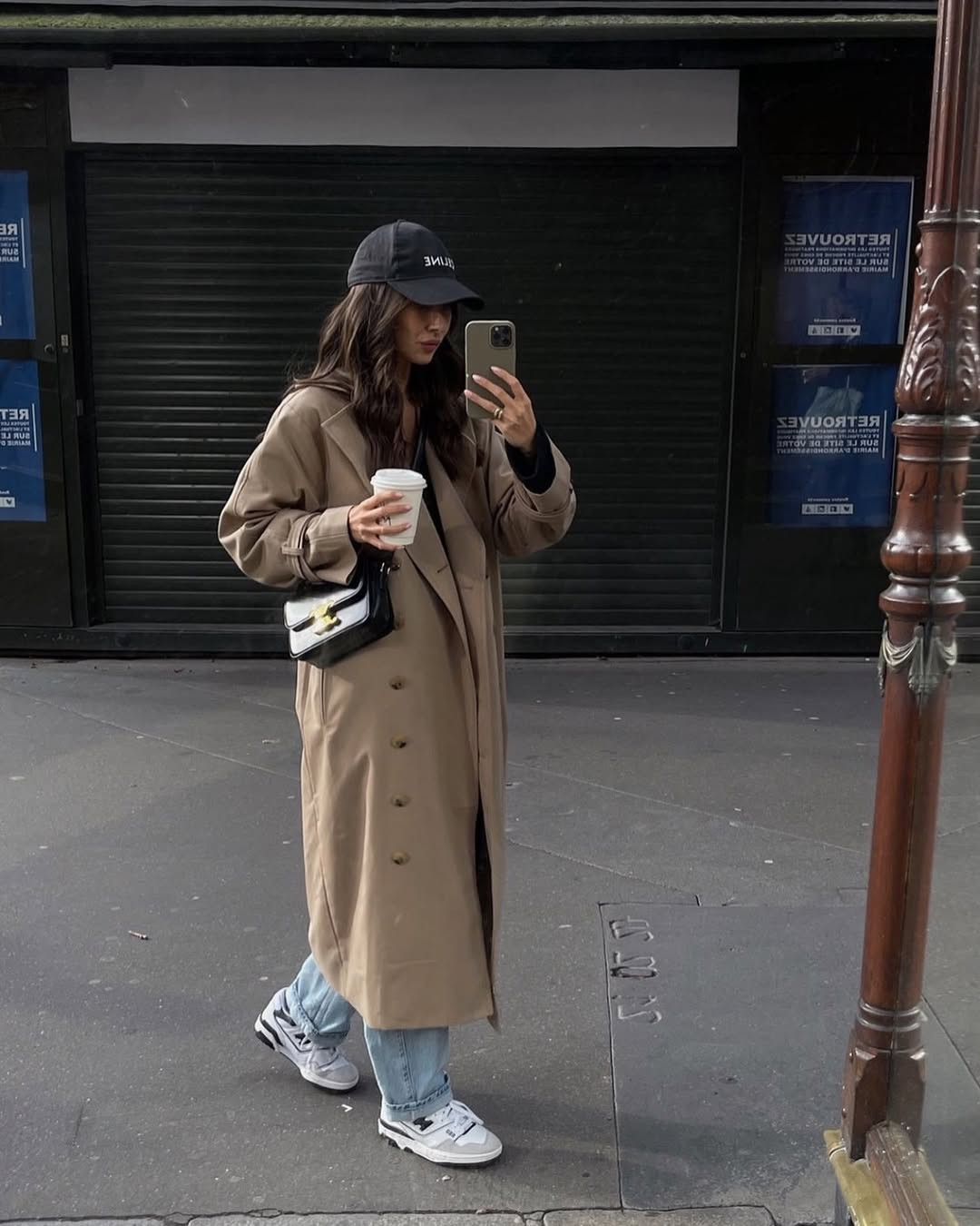 Chic Neutrals: Trench Coat and Jeans with White Vomero — Nike Vomero Outfits