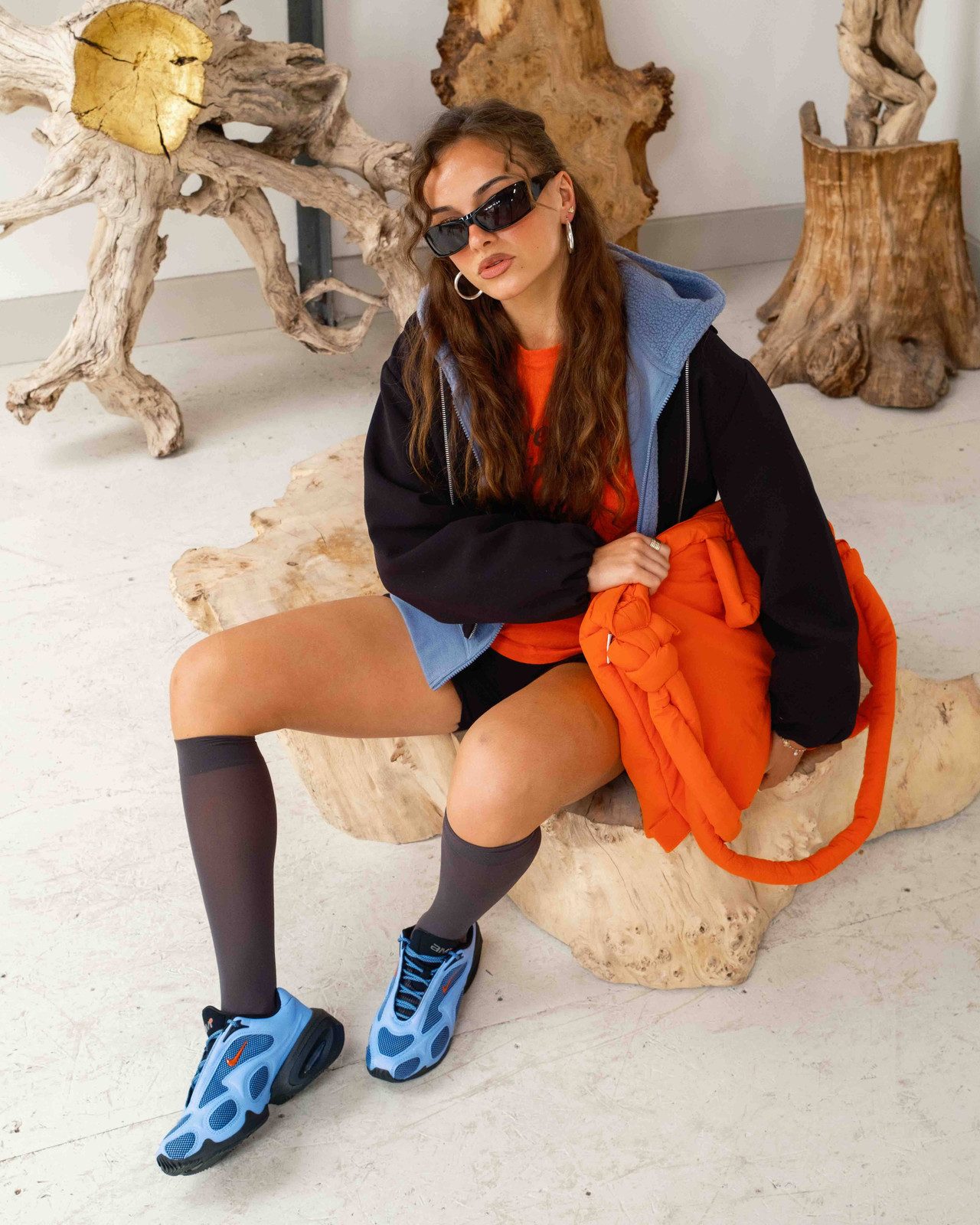 Vibrant Orange Layering with Blue and Black Vomero — Nike Vomero Outfits