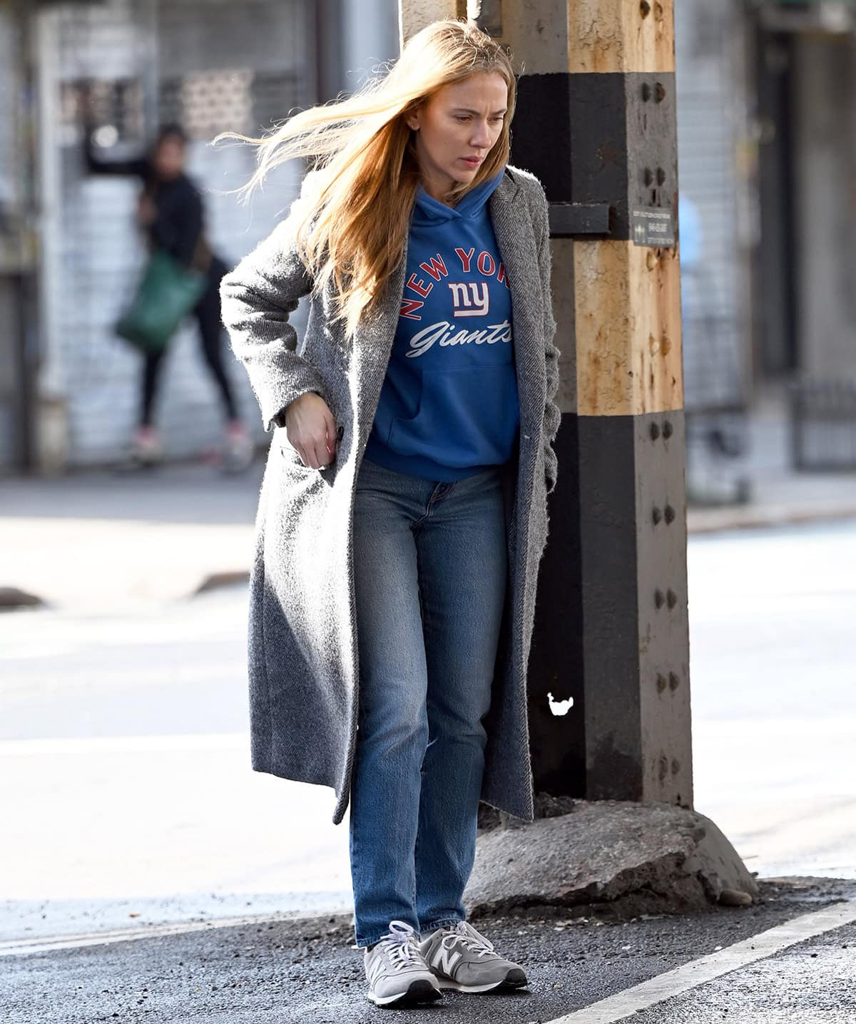 Textured Coat and Graphic Hoodie with Grey 574s — New Balance 574 Outfits