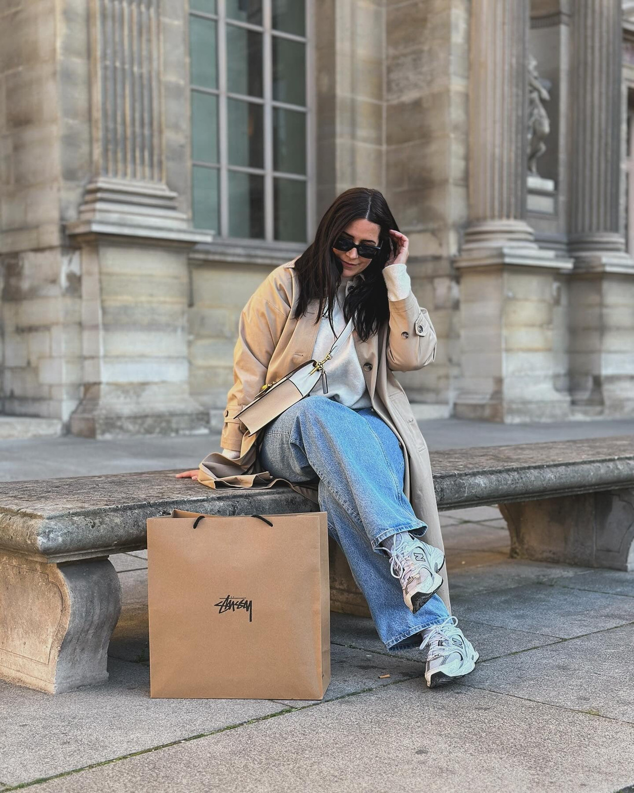 Trench Coat Chic with Denim and Accent 574s — New Balance 574 Outfits