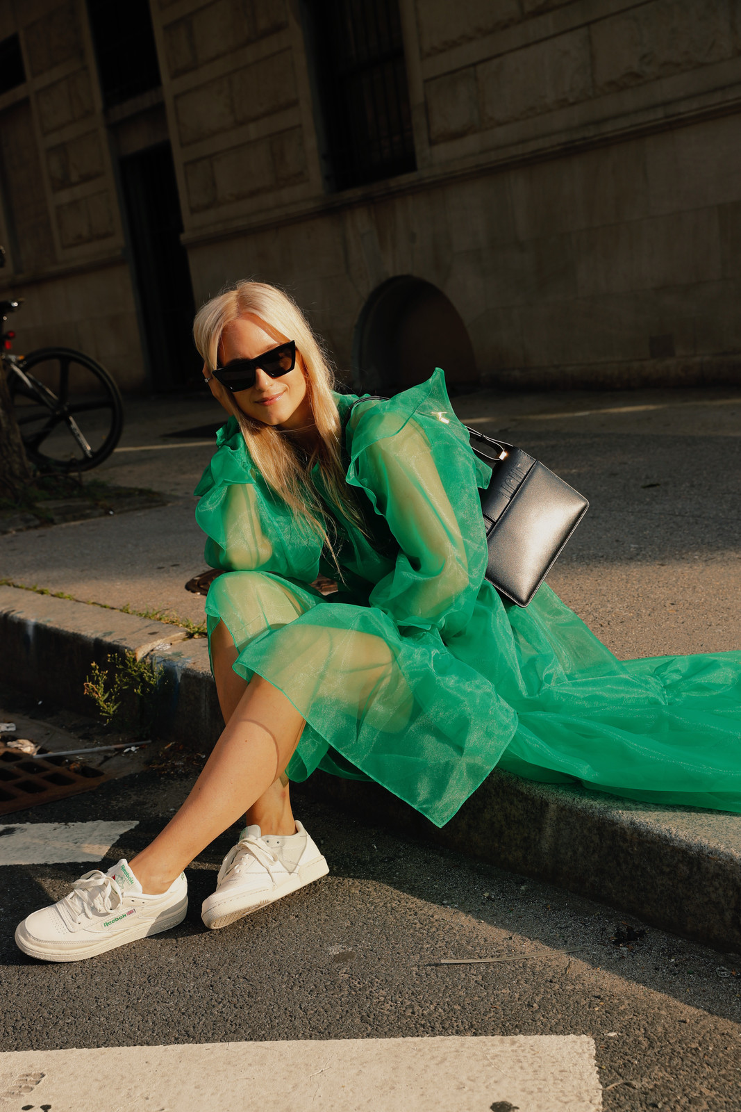 Sheer Midi Dress and Club C for Street Style — Reebok Club C Outfits