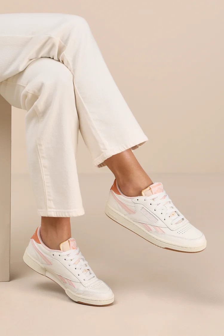 Pastel Accents: Club C 85 with Cream Wide-Leg Jeans — Reebok Club C Outfits
