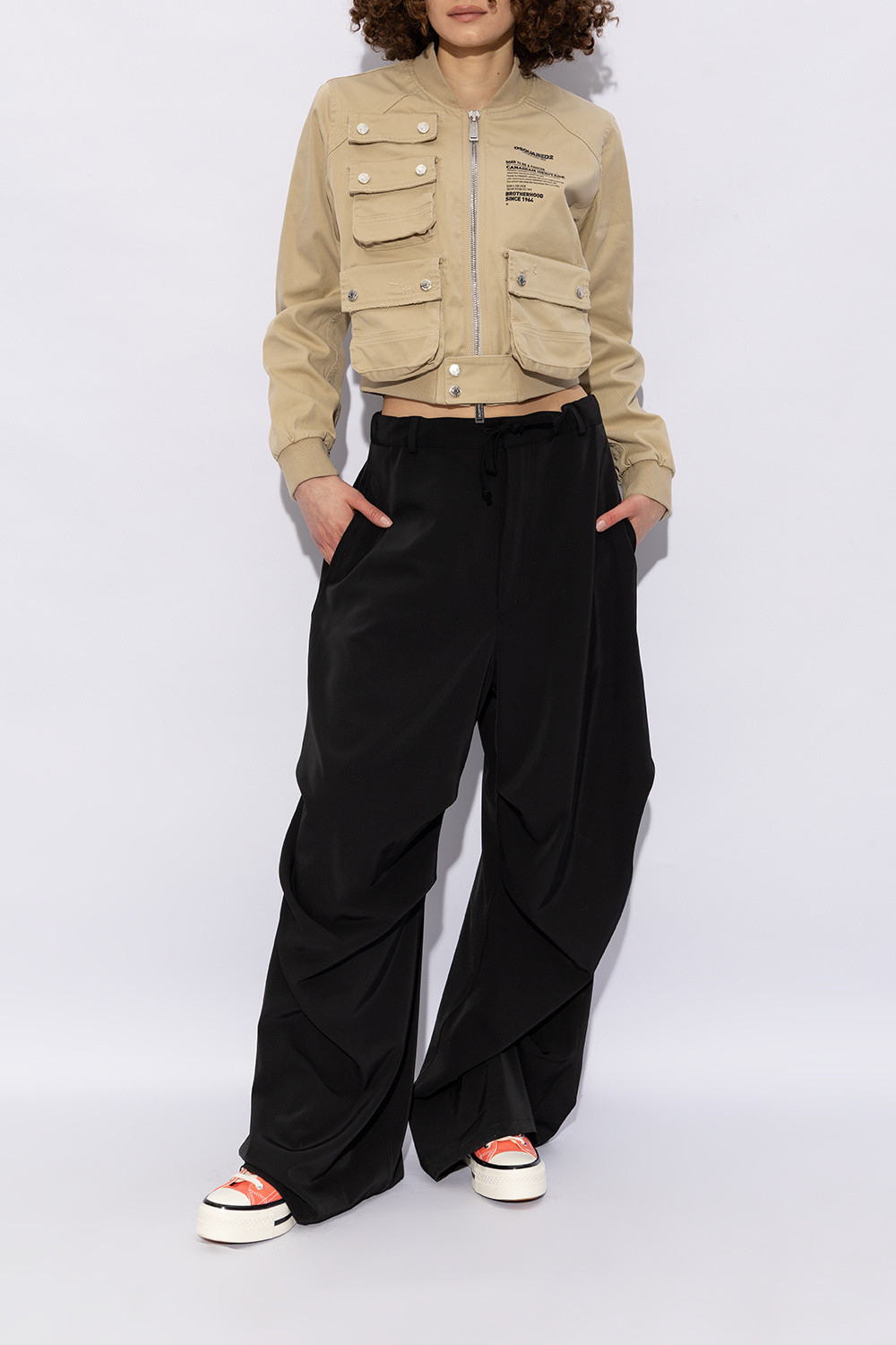Bold Orange High-Tops with Cropped Bomber and Trousers — Chuck 70 Outfits