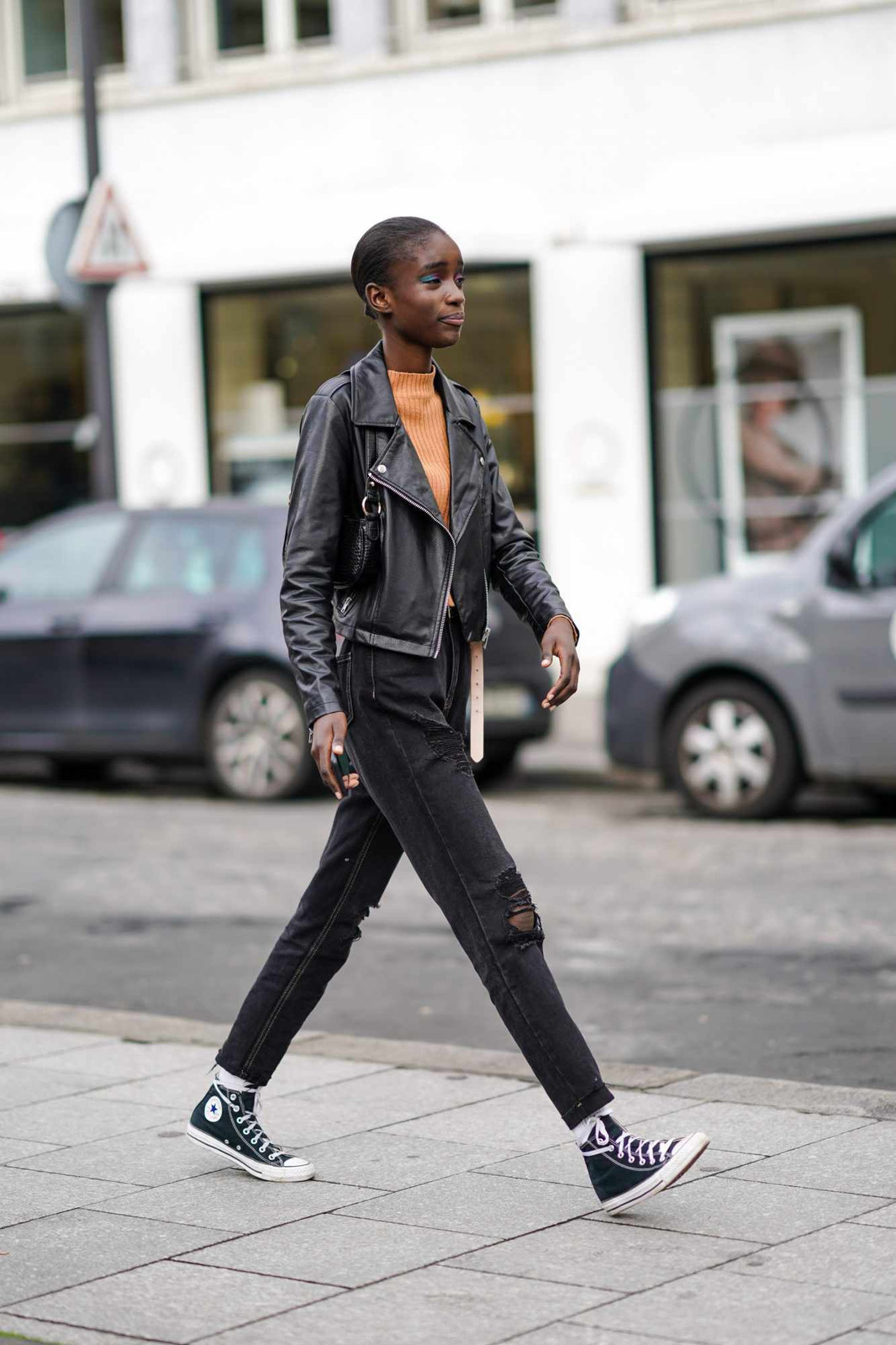 Distressed Jeans and Orange Top with Black Converse — Platform Converse Outfits