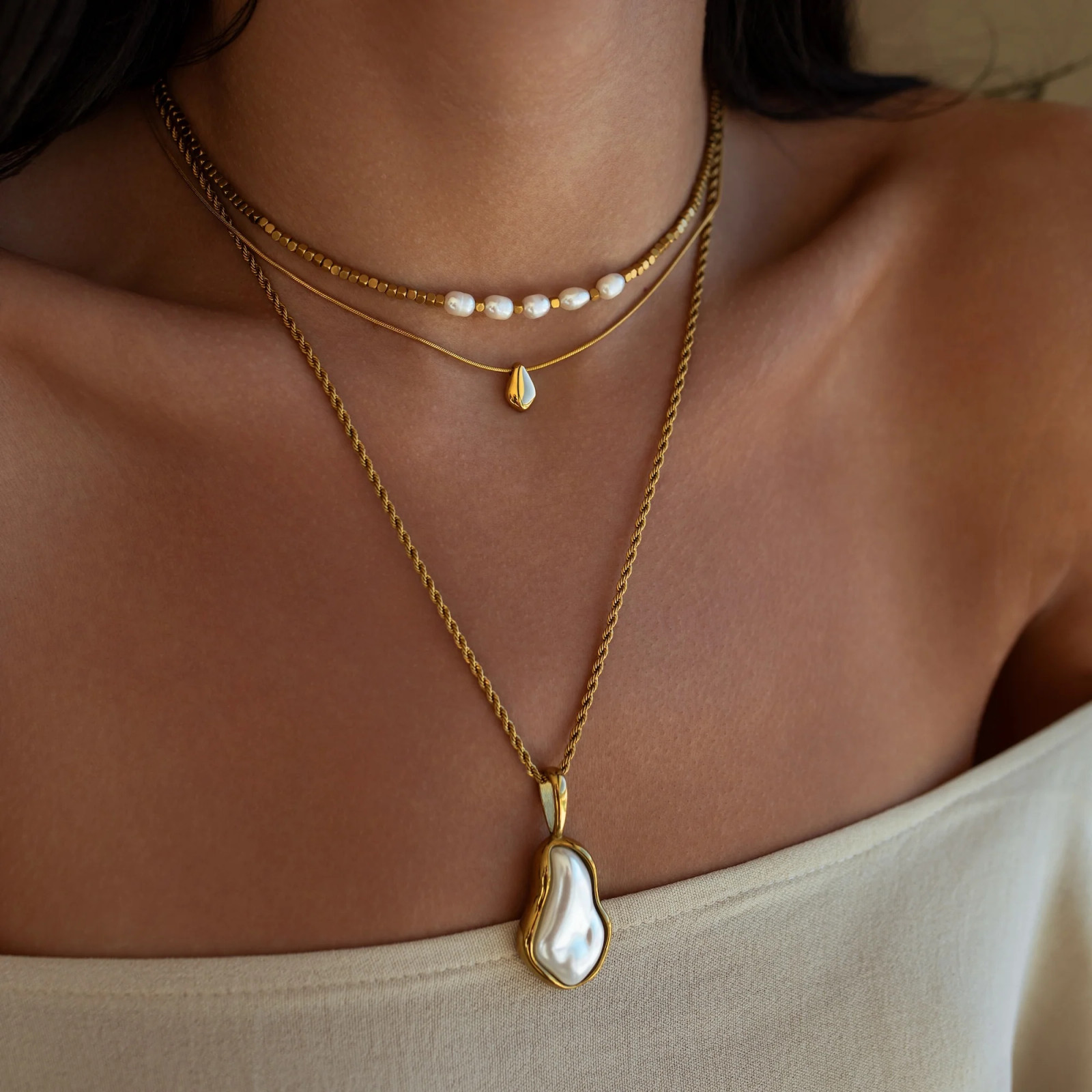 Baroque Pearl and Gold Layering for Casual Chic — Dainty Gold Necklaces