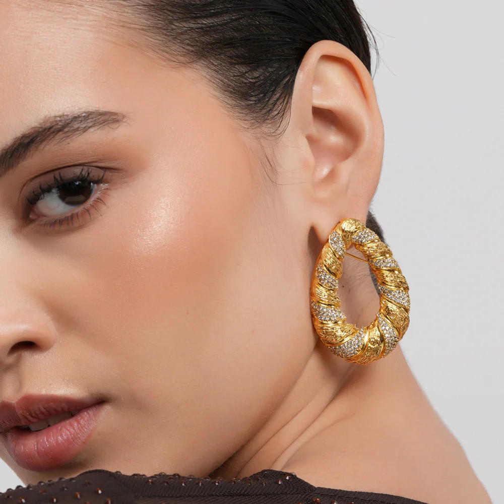 Elegant Evening: Embellished Garment and Oversized Hoops — Gold Hoops Outfits