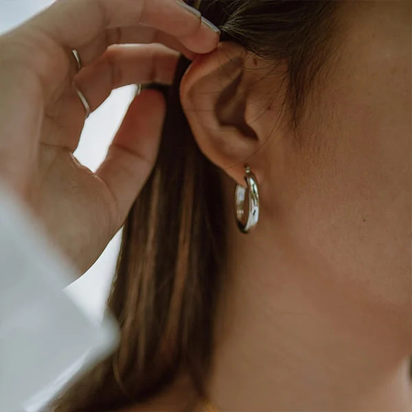 Minimalist Aesthetic: Silver Hoop Earring with White Shirt — Silver Hoops Outfits