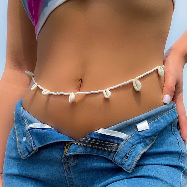 Seashell Adorned Waist Chain with Bikini and Denim Seashell Adorned Waist Chain with Bikini and Denim — Waist Beads