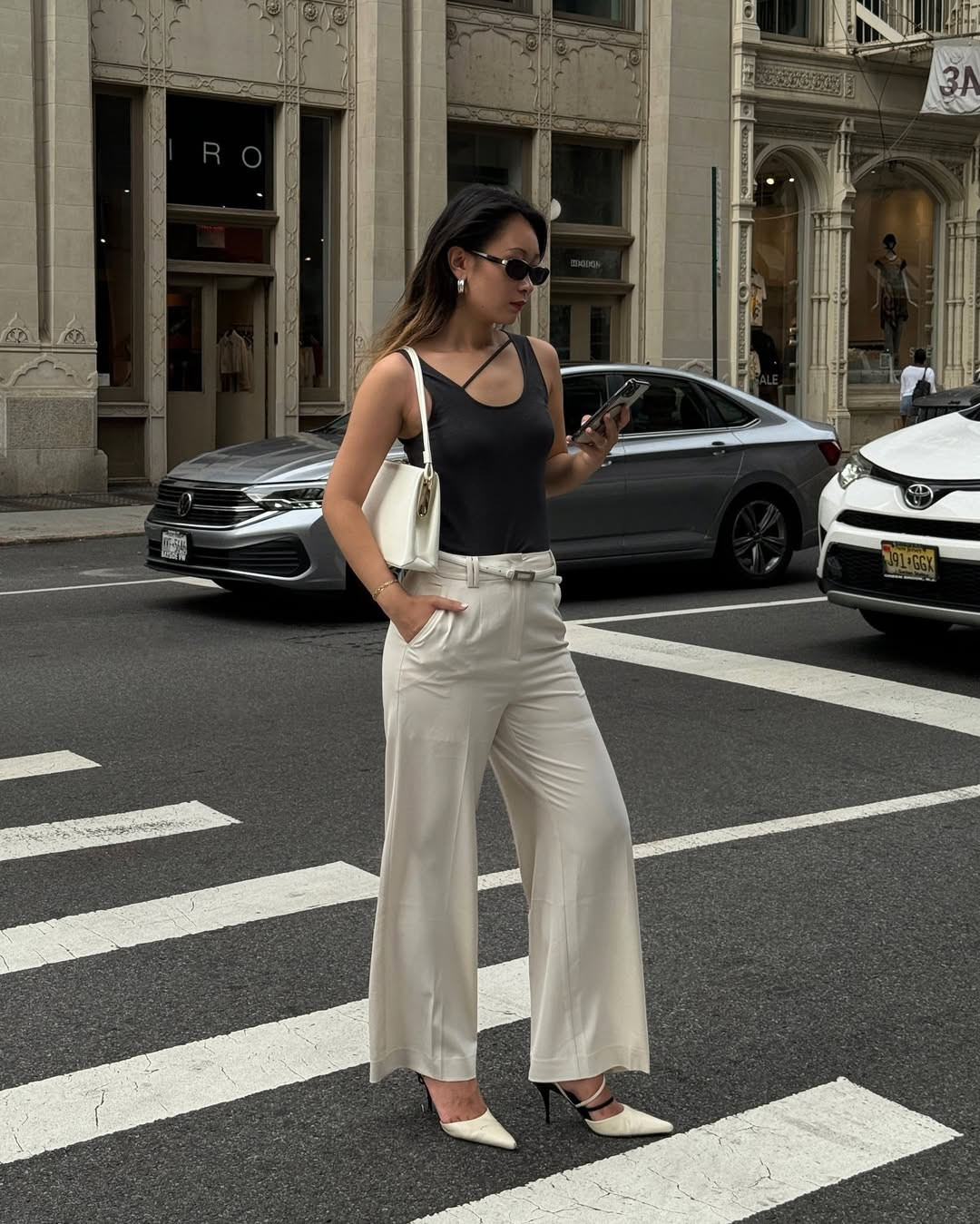 Chic Business Casual: Asymmetrical Top and Satin Trousers — Skims Outfits