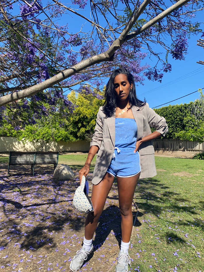 Plaid Blazer with Terry Cloth Set and Sneakers Plaid Blazer with Terry Cloth Set and Sneakers — Urban Outfitters Outfits