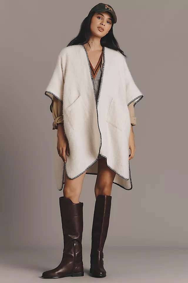 Fuzzy Knit Poncho with Leather Boots — Anthropologie Outfits